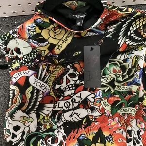 Ed Hardy Tattoo Collage Print Dress, Size Medium